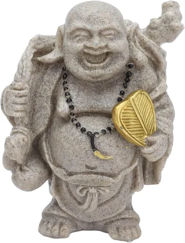 Vista 5 de Cyrank Estatua de Buda riendo, 3.1 pulgadas de resina de Buda feliz estatua de risa Feng Shui Buda escultura decoración para escritorio en casa