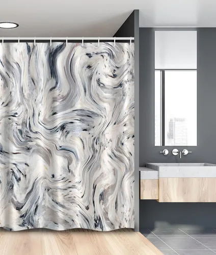 Vista 133 de Ambesonne Cortina de ducha a rayas, código de barras, software de datos, obra de arte lineal, unidimensional, juego de decoración de baño de tela
