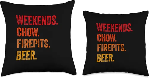 Vista 3 de Distressed Puppy Chow Hiking & Camping Gifts Weekends Chow Firepits Beer Funny Dog Throw Pillow, 16x16, Multicolor