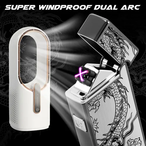 Vista 5 de LcFun Encendedor eléctrico recargable por USB, resistente al viento, de plasma, doble arco con indicador de batería LED, sin llama, encendedores