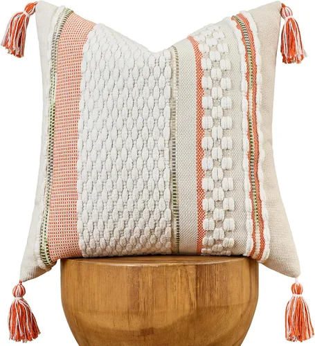 Vista 16 de AmHoo - Fundas de almohada de 18 x 18 pulgadas con borlas, fundas de almohada decorativas tejidas con textura de chenilla estilo boho para sofá