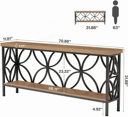 Vista 2 de Tribesigns - Mesa de sofá estrecha de 70.9 pulgadas, mesa larga de estilo granja detrás del sofá, mesa consola de entrada con almacenamiento