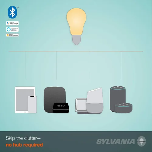 Vista 4 de Sylvania Smart+ Bluetooth - Bombilla LED A19 de filamento transparente, color blanco suave, compatible con Alexa, Apple HomeKit y Google Assistant