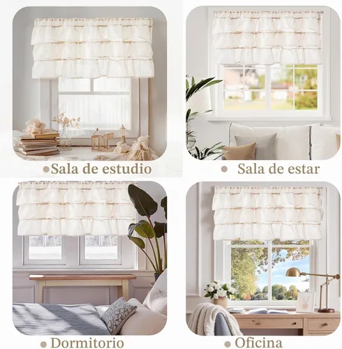 Vista 6 de Jinchan - Cenefa con volantes para cocina, cenefa de lino arrugado y cruzado, estilo shabby chic de casa de campo y cabaña, para sala de estar