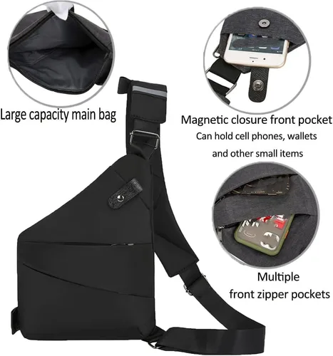 Vista 4 de Habysedu North Carry - Bolsa delgada Valcen de bolsillo personal para viajes, bolsa cruzada antirrobo para mujeres y hombres, Negro -, Mochilas