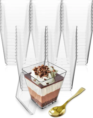 Vista 9 de Mini Copas de Postre con Cucharas (PAQUETE DE 50) (Cucharas Transparentes) (Sin Tapas) – Copas de Plástico de 5 oz para Aperitivos para Parfait
