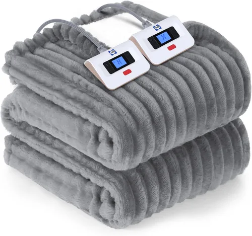 Vista 9 de Sealy - Manta eléctrica térmica suave y acogedora, reversible de franela acanalada a sherpa, calefacción segura con 6 ajustes de calor y protección