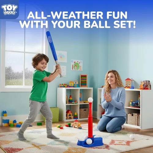 Vista 7 de Set de T-Ball de TOY Life para niños pequeños de 1-3 y 3-5 años, juego de bateo con bate ajustables, bat de béisbol - Set de béisbol para niños