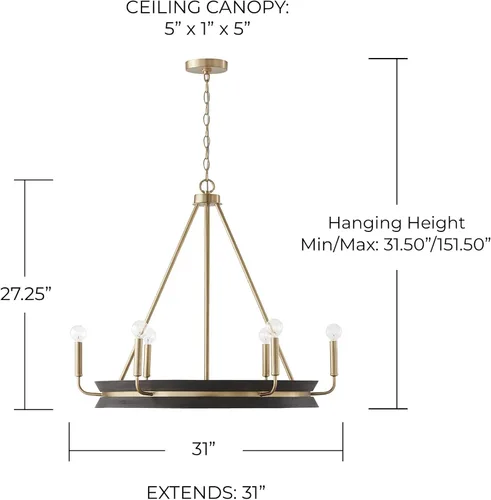 Vista 8 de Capital Lighting 447361KR Finn - Candelabro redondo de madera de mango hecho a mano, 6 luces, 360 vatios totales, 27 pulgadas de alto x 31 pulgadas