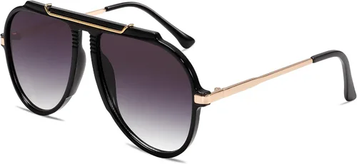 Vista 7 de Gafas de sol de aviador de gran tamaño para mujeres y hombres, estilo retro de los años 70, lentes de sol de metal dorado sin enredos, cuadrados