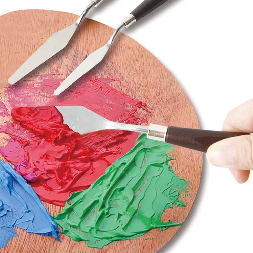 Vista 6 de CONDA Cuchillo de paleta para pintura de acero inoxidable, espátula, cuchillo de paleta de pintura al óleo, cuchillos de metal, mango de madera