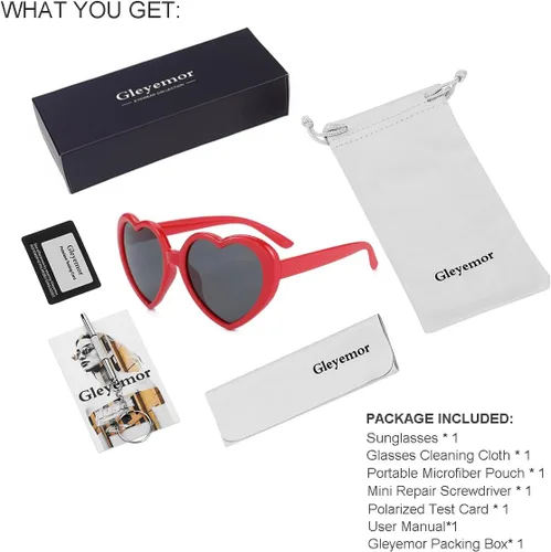 Vista 7 de Gleyemor Gafas de sol polarizadas en forma de corazón para mujer, gafas de moda, accesorios de moda