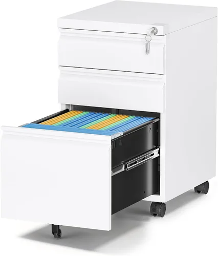 Vista 29 de Archivador de metal con 2 cajones con cerradura, gabinete archivador con soporte para impresora móvil y estantes para archivos de tamaño Negro
