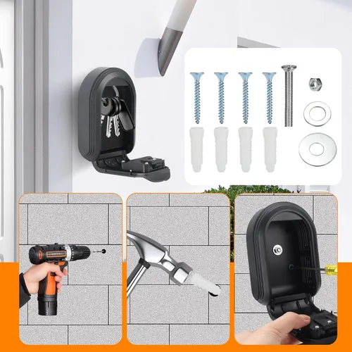 Vista 5 de Caja de bloqueo de llaves de montaje en pared y magnética con código de combinación de 4 dígitos - Soporte de llaves negro resistente, caja oculta