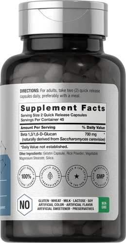 Vista 2 de Horbäach Beta Glucan 1 3D 700 mg 90 Cápsulas Beta 1,3, 1,6 D Glucano Suplemento sin OMG, sin gluten