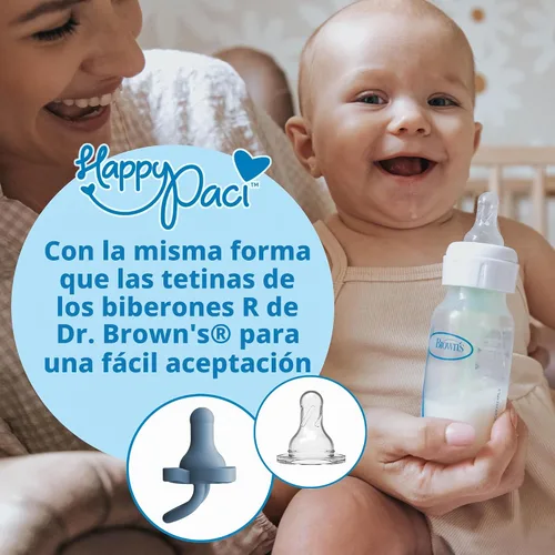 Vista 2 de Dr. Brown's HappyPaci - Chupón de silicona, azul y blanco, 0.0-19.7 ft, paquete de 4