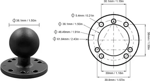 Vista 2 de Soporte de bola doble, soporte para camión, brazo de doble enchufe resistente con adaptadores de bola de tamaño C de 1.5 pulgadas, base de montaje