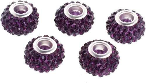 Vista 2 de RUBYCA Cuentas grandes de cristal checo con agujero grande para pulseras europeas (5 unidades, morado, 0.591 in)