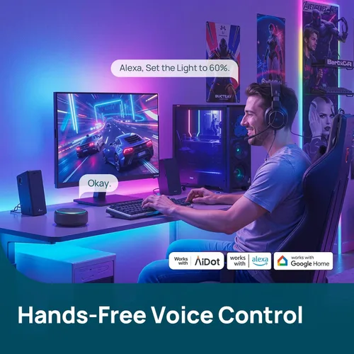 Vista 3 de Linkind AuraScape - Tira de luces LED inteligentes de 10 pies, tira de luz WiFi segmentada que cambia de color, compatible con Alexa y Google Home