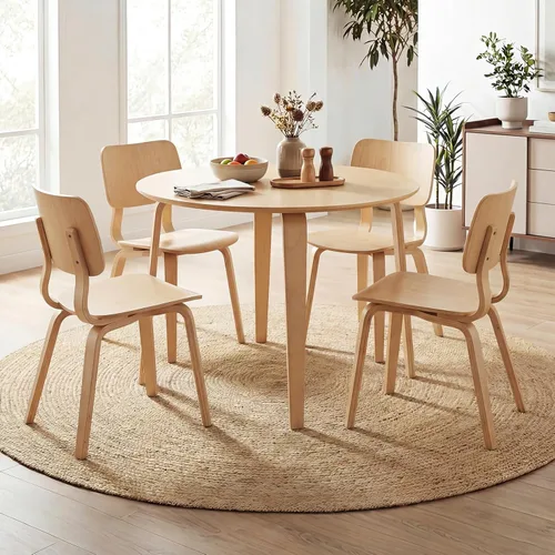 Vista 3 de GIANTEX Mesa de comedor redonda para 2-4, mesa de cocina de 37.5 pulgadas Natural