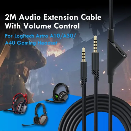 Vista 2 de Mcbazel 2M - Cable de repuesto para auriculares de 6.5 pies con control de volumen para Astro A10/A30/A40, cable de auriculares para PS5/PS4/Xbox