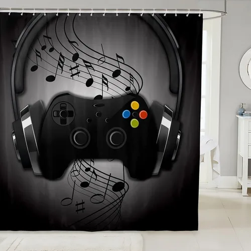 Vista 28 de Cortina de ducha de baño de mármol, cortina de ducha de tela gris y blanca con ganchos, arte único estampado de teñido anudado 3D, accesorios