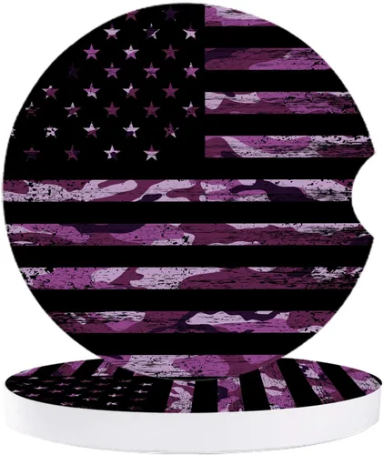 Vista 13 de Portavasos para automóvil para mujeres/hombres, paquete de 2 posavasos absorbentes de cerámica para bebidas, diseño de camuflaje con bandera