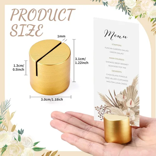 Vista 2 de Affrolling 12 soportes dorados para tarjetas de lugar, de madera, para números, mini soporte de mesa cilíndrica a granel para tarjetas