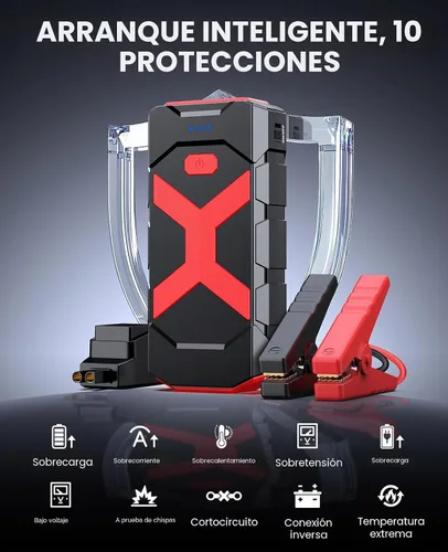 Vista 6 de BOOKOO 4000A 12V batería de coche arrancador 20000mAh para coche barco cortacésped 12L Gas - 10L Diesel Engines - Jumper Cables - Quick Charging USB