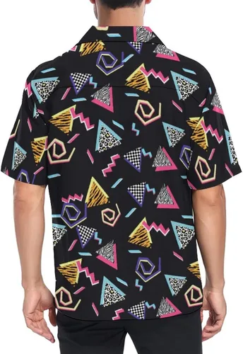 Vista 5 de LARSD Camisas de los años 80 para hombre, camisa de fiesta divertida con botones de los años 90, estilo retro, hawaiano, playa, neón, discoteca