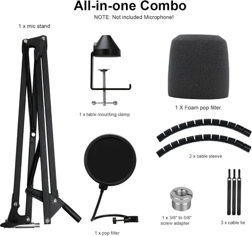 Vista 6 de YOUSHARES Soporte de micrófono MV7 mejorado con parabrisas - Brazo resistente compatible con micrófono Shure MV7 y MV7X, soporte de brazo con filtro