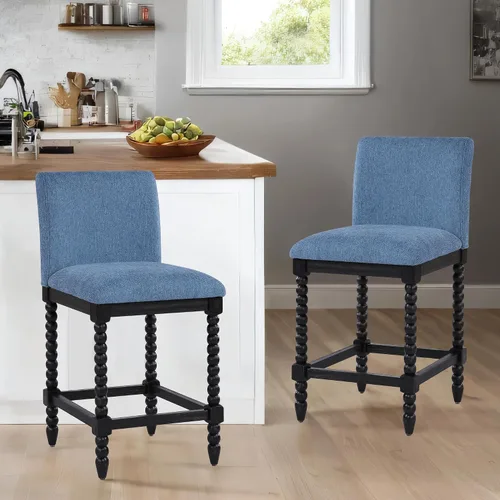 Vista 11 de DUHOME Taburete de mostrador de husillo con asiento acolchado de resorte, taburetes de bar de madera de granja de 26 pulgadas de altura