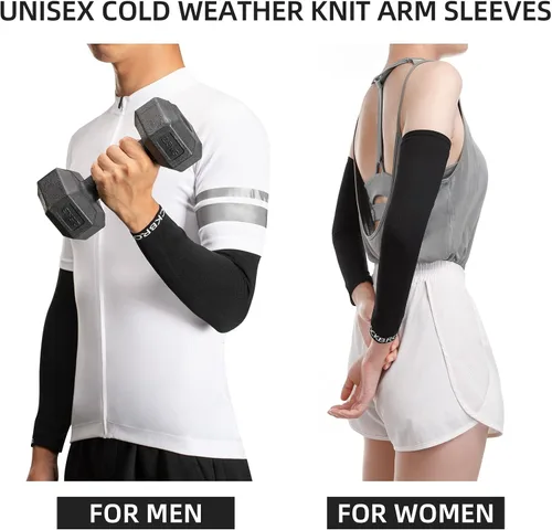 Vista 5 de ROCKBROS Calentadores de brazo de ciclismo para hombres y mujeres, mangas térmicas de punto, para deportes, correr, fútbol, conducción, fundas