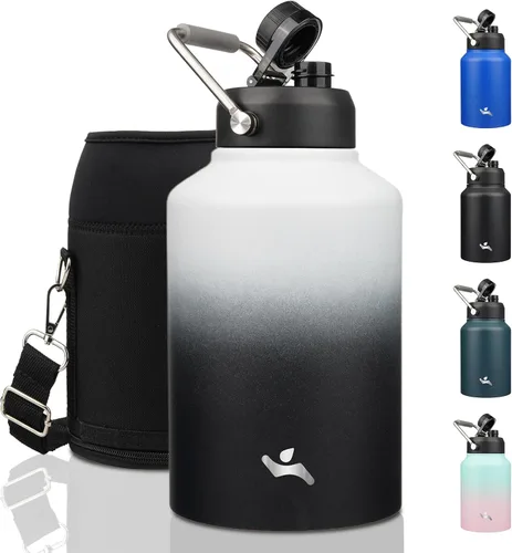 Vista 47 de Konokyo Jarra de medio galón con asa, botella de agua aislada de 64 onzas con bolsa de transporte, botella de metal de acero inoxidable al vacío