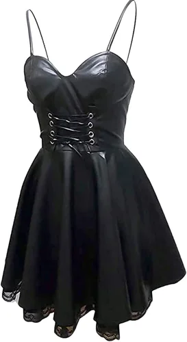 Vista 3 de HSPUAO Vestido de Lolita gótico para mujer vestido de cosplay de Misa Amane nota de la muerte vestido negro gótico Misa Cosplay