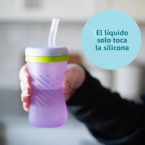 Vista 3 de The First Years Squeeze & Sip - Vaso con popote de silicona, color verde y morado Spill-Proof Toddler Training Cups, Dishwasher Safe, 7 oz, 2