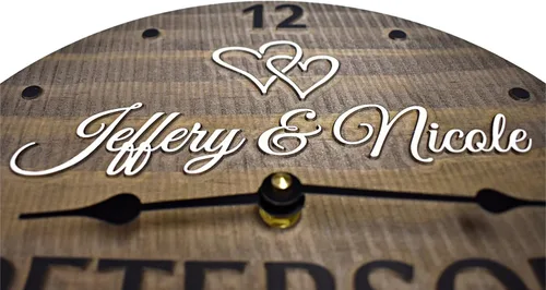 Vista 9 de Reloj de pared de madera hecho a mano de 11 pulgadas personalizado para pareja