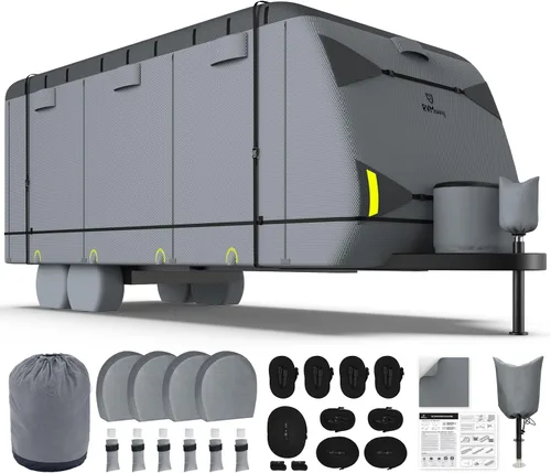 Vista 11 de RVMasking - Funda para remolque de viaje RV de 15-18 pies, cubierta de cámper de 7 capas extra gruesa, impermeable y resistente al viento