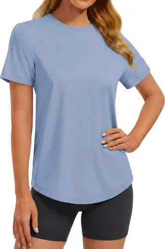 Vista 29 de PINSPARK Camisetas básicas de entrenamiento suaves para mujer, de manga Azul oscuro