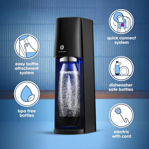 Vista 5 de SodaStream - E-TERRA - Máquina de soda PAQUETE DE VALOR 3 niveles automáticos de carbonatación Incluye 2 cilindros de CO2, 3 botellas aptas