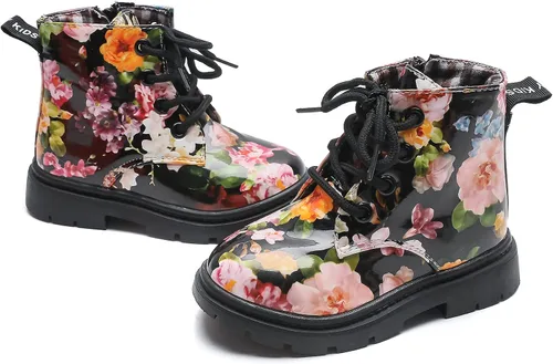 Vista 3 de Komfyea - Botas para niños con diseño de estampado de flores, con agujetas (Niños pequeños)