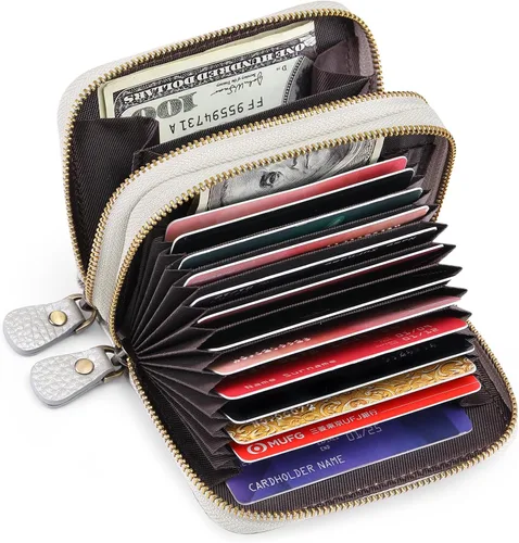 Vista 4 de GOIACII Cartera pequeña de cuero genuino para mujer, con bloqueo RFID para tarjetas de crédito