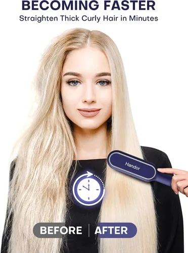 Vista 8 de Handor Cepillo alisador de cabello Pro Ionic para mujer, 9 ajustes de temperatura con pantalla LED, calor rápido de cerámica Hot Tech, 250°F-410°F