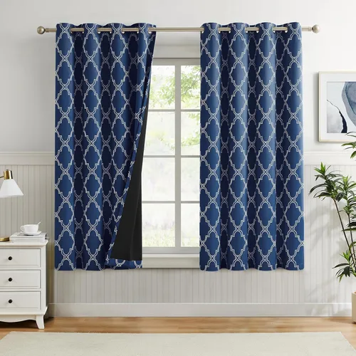 Vista 26 de Melodieux Cortinas 100% opacas de 96 pulgadas de largo para sala de estar, dormitorio estilo marroquí, aislamiento térmico, ahorro de energía