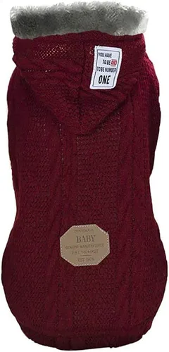 Vista 8 de Rdc Pet Clothes - Suéter de lana con gorro para perros y gatos, abrigo cálido de forro polar de cuello alto para invierno (S, azul clásico)