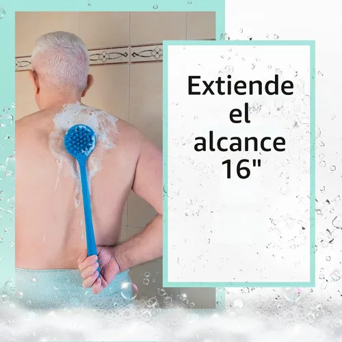 Vista 3 de Cepillo Corporal de Silicona de Mango Largo Flexible y Fregador de Cabello - Cepillo de Espalda para Baño y Ducha, Masajeador de Cabello y Cuero