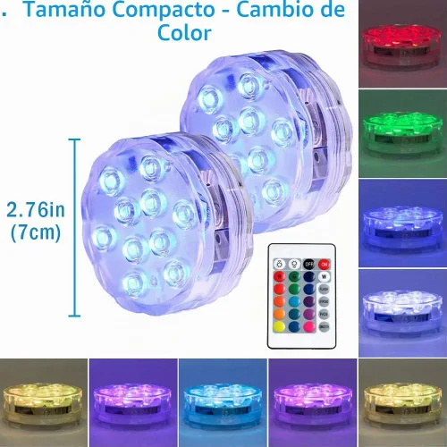 Vista 3 de AquaMiracle Luces LED sumergibles con mando a distancia, impermeables, operadas por batería, luces multicolor que cambian de color para jacuzzi