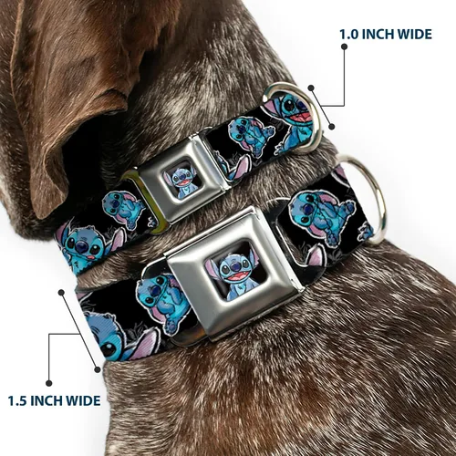 Vista 2 de Buckle-Down Collar de perro con hebilla de cinturón de seguridad, posturas de puntada/hibisco boceto negro/gris/azul, 1 pulgada de ancho, se adapta