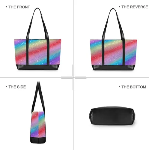 Vista 3 de Rainbow Gradient Glitter maletines profesionales con cremallera para universidad con pañal maletín ejecutivo para mujer