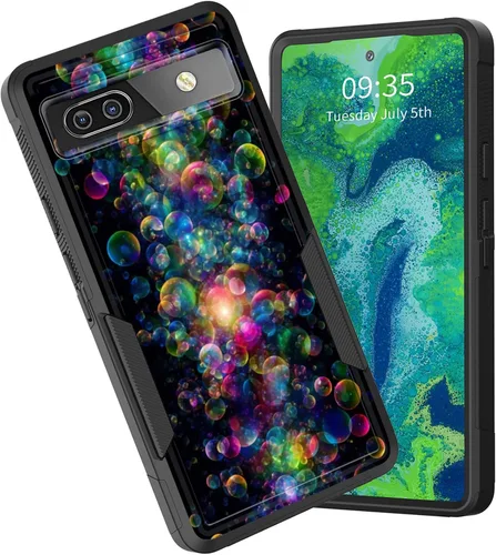 Vista 74 de Funda para Pixel 6A, funda protectora híbrida de doble capa resistente a prueba de golpes de policarbonato duro de silicona suave TPU para Google